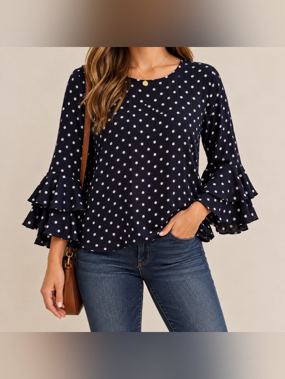 Polka Dot Top Ruffle Sleeves  XL